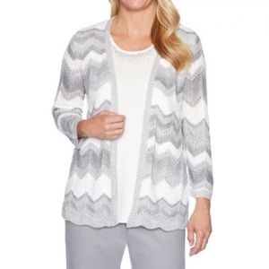 Alfred Dunner silver, gray and winter white sweater with a touch of sparkle.